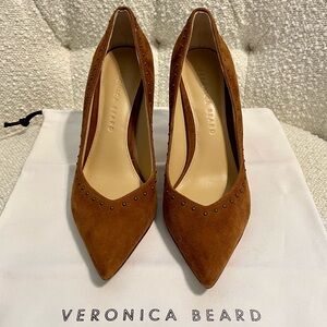 Veronica Beard Nathalia Brown Studded Suede Hazelnut Pumps 6M